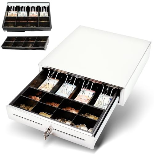 Olympia LD 410S Kassenschublade | Geldkassette abschließbar mit Einwurfschlitz | RJ12-kompatibel | 8 Münz- & 4 Scheinfächer+Halteklammern | Metallgeldbox für Handel & Gastronomie | 41,5x41x10,4 cm