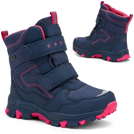 KADVA Après-ski pour enfants SNOWEY Taille 28-40 EU Couleur Bleu Marine Vert/Fuchsia Chaussures d'hiver imperméables et respirantes pour enfants, semelle antidérapante et pointe renforcée, protection