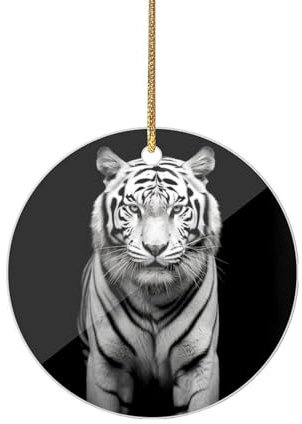Acryl-Hängeornamente, rund, schwarz-weiß, Tiger, Weihnachtsschmuck mit Umhängeband, personalisierbar, Weihnachtsbaumschmuck, Heimanhänger