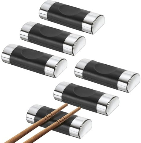 sourcing map 6pcs Fiberglass and PP Chopstick Rest, Pillow Shape Chopstick Stand Holder Knife Rest for Countertop Holding Chopstick Spoon Forks Knife Tabletop Decoration, Black Silver
