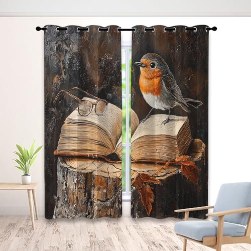 Generisch Robin Buch Vorhang, Wohnzimmer Schlafzimmer Blickdichte Vorhänge, Antike Bücher Gardinen, mit Ösen Verdunkelungsvorhang, Vorhänge 2er Set, 280x260 cm IxB&Z-186