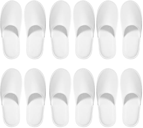 SENJUNSAFE 6 Pairs Disposable Slippers, Disposable Guest Slippers, Hotel Slippers, Spa Slippers, Pack for Hotel, Spa, Travel, Shoeless Home, White, Closed Toe, Non-Slip (White)