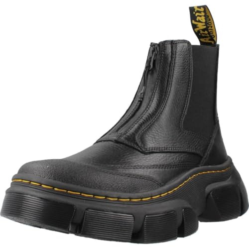 Dr. Martens Chelsea Plateau-Stiefel, schwarzes Leder, dicke Sohle mit Traktor-Design, seitlicher Gummizug