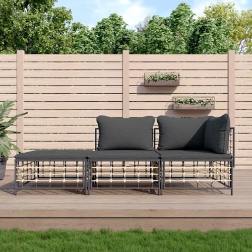CINDERFUL 3-TLG. Garten-Lounge-Set mit Kissen Anthrazit Poly Rattan,Wohnzimmer im Freien: Bequemes Loungeset aus Polyrattan für Garten und Terrasse Terrassen Sitzmöbel