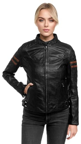Tazzio Lederjacke Damen Echtleder Jacke mit coolen Zipper-Details & Reverskragen F513
