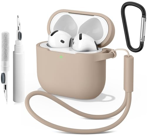 Silikon Hülle für AirPods 4 (2024) mit Reinigungsstift & Karabiner & Lanyard - 2mm Dünne Hülle Stoßfestes Kratzfeste Schutzhülle, 4-in-1 kit Air Pods 4 Generation Case Zubehör