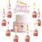 Jollyboom Champagne Birthday Cake Decorations, Rose Gold Champagne Happy Birthday Cake Topper 24pcs Pink Wine Bottle Glasses Cupcake Toppers for Women Girls Wine Themed Party Supplies