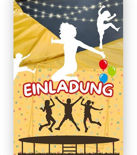 Boaino® 12x Einladungskarten (10,5cm x 14,8cm) mit Umschlägen – Trampolin Party, Einladungskarten Geburtstag für Kinder, Jugendliche & Erwachsene, für Feiern & Events