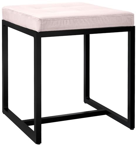 CLP Sitzhocker Barci I Moderner Hocker | Hochwertiger Polsterhocker mit schwarz pulverbeschichteten Eisengestell, Farbe:Creme, Material:Samt