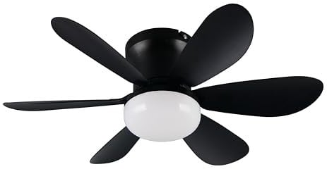 Reality Leuchten Lund R67462132 - Ventilatore da soffitto a LED con illuminazione, in plastica nera opaca, 3 velocità, funzionamento estivo invernale, telecomando, dimmer, timer, luce notturna, colore