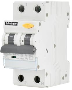 Interruttore differenziale e protezione da sovraccarico 2P 16A 30mA Tipo AC, ideale per proteggere circuiti elettrici nelle abitazioni.