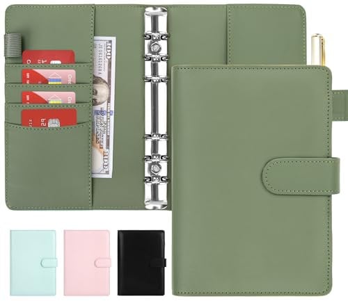 Onlyesh Ringbuch A6, Ringbuch A6 Nachfüllbar, 6 Loch, Innenpapier Nicht Enthalten, Budget Planer mit Magnetischer Schnalle für Büros Zuhause Schule, Green
