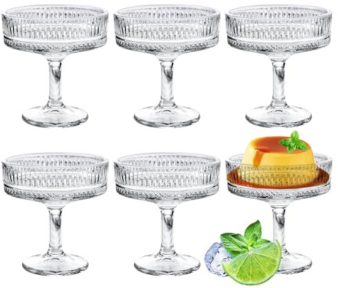 PORFOYO Verre Martini, 6 Pièces 200 Ml En Verre Cocktail élégant, Coupe Champagne Vintage à Longue Tige, Avec Pied Long Pour Apéritif Dessert Margarita Prosecco Vin Mousseux
