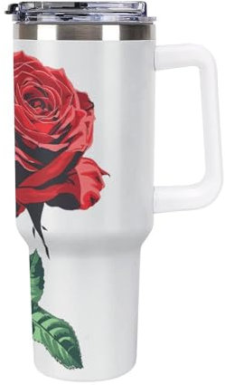 Beast Rose Beauty 40 Oz Travel Coffee Mug with Handle And Straw Insulated Double Wall Tumbler Cup Beast Rose Beauty