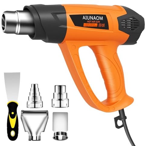 AIUNAOM Pistola Termica 2000W, con 9 livelli di temperatura 50–650°C, pistola aria calda con 5 ugelli, pistola termica professionale con riscaldamento rapido e protezione da surriscaldamento, pistola