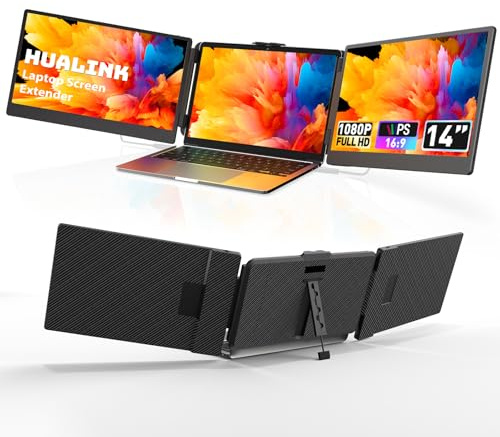 hualink Laptop Screen Extender - 14 FHD 1080P IPS Triple Portable Monitor for Laptop, HDMI/USB-A/Type-C Plug and Play for Windows, Mac, Android, Chrome,PS5, Work with 13.3-17 Laptops