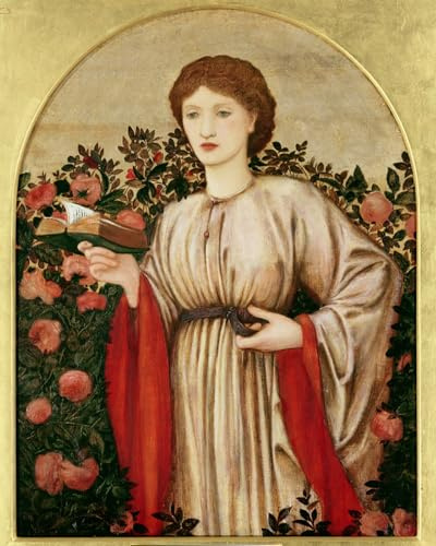 RZHRHJES Peinture Poster Peinture sur Toile d'Art Abstrait Tableau Fille avec un livre avec des roses derrière par Edward Burne Jones Tableaux sur Toile Pour les Décorations pour la Maison 60x90cm