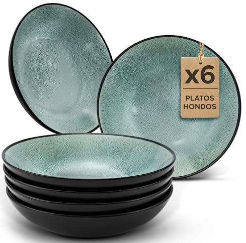 Twinzee 6 Assiette Creuses Sage - Compatible Micro-onde - Assiettes Service de Table Riviera Collection