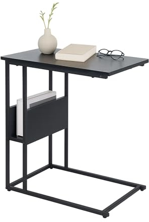 Relaxdays C-table with storage shelf and compartment, HxWxD 60 x 55 x 36 cm, for sofa & bed, metal & MDF, black