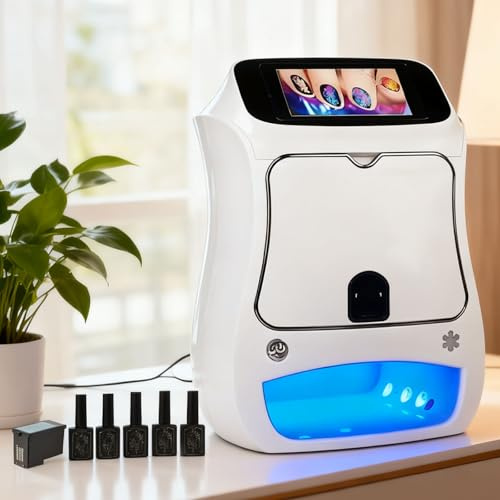 levigationlu Impresora De Uñas con Pantalla Táctil, Maquina Impresora Uñas Móvil, Kit De Salón con Impresora para Uñas Digital 3D, Incluye Esmalte De Uñas Y Secador