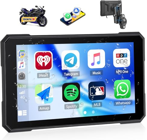 GOHHDL Pantalla GPS CarPlay para Moto con CarPlay y Android Auto, Navegación para Moto con Pantalla Táctil Impermeable de 5 Pulgadas con Bluetooth + TPMS Sistema