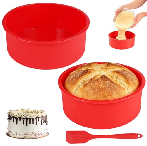 Lot de 2 Moule Gâteau Silicone Rond 15 cm, pour Air Fryer, Mousse (Rouge) | Antiadhésif Moule Silicone 6 Pouces, Non Adhésif et Facile à Détacher, Sans BPA, pour Gâteau au Fromage, le Dessert