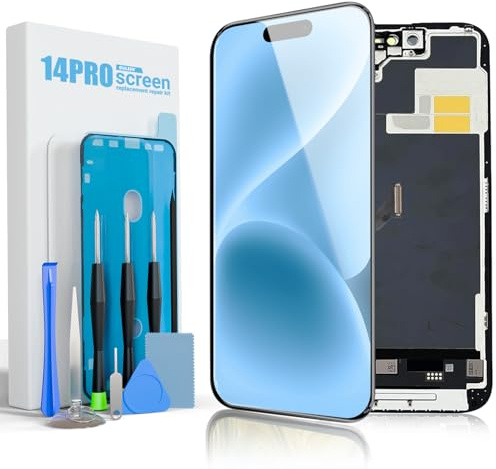 Display für iPhone 14 Pro 6,1 FHD LCD Ersatz Bildschirm Touch Digitizer | COF, Full HD, präzise Touch-Reaktion, hohe Helligkeit, Face ID, inkl. Reparaturset, Schutzglas und Klebestreifen