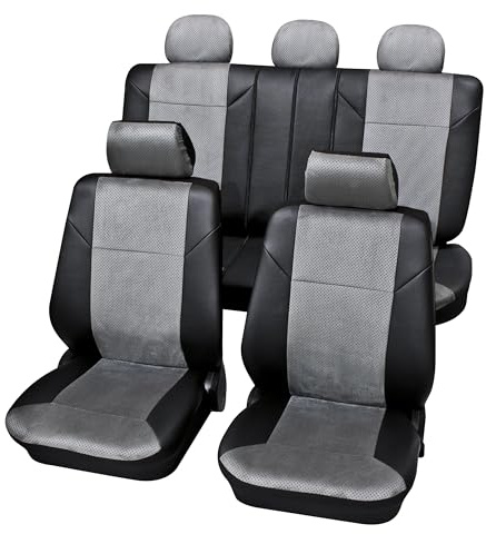PETEX Auto Sitzbezüge Universal Komplett Set 15-teilig - Kreta grau, Eco Class mit SAB 2 Vario Plus