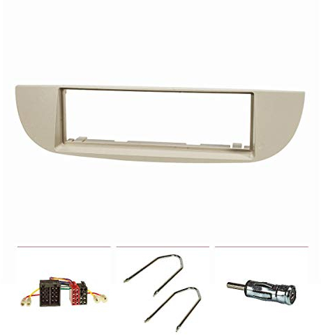 tomzz Audio 2414-039 Set di pannelli radio compatibili con Fiat 500 anno 2007-2015 beige con adattatore radio Adattatore antenna ISO Staffa di sblocco ISO DIN