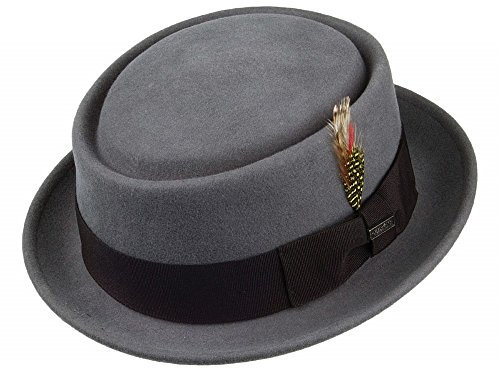 Unbekannt Feather Pork Pie Hut m. Feder, Größe:XL, Farbe:grau
