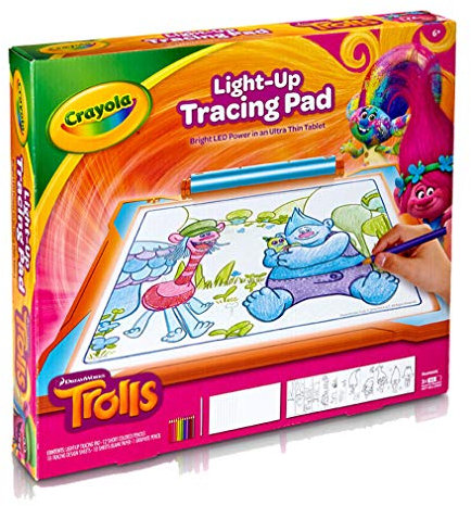 Crayola; Trolls Light-up Tracing Pad; Art Tool; Bright LEDs; Easy Tracing with 1 Pencil, 12 Colored Pencils, 10 Blank Sheets, 10 Tracing Sheets by Crayola