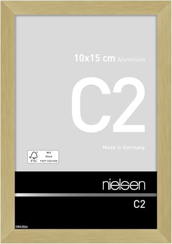 nielsen Bilderrahmen, 10 x 15 cm, Aluminium, Gold matt, Fotorahmen zum Auftstellen und Aufhängen im Hoch- & Querformat, Echtglas, C2
