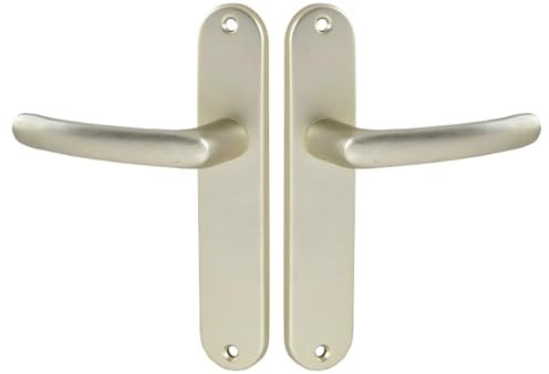 Vachette Set de Poignée de Porte sur Petite Plaque - Version Bec de Cane Porte Cuisine/Salon, Entraxe 165 mm - Système de Pose Facile - Aluminium Résistant - Finition Champagne - Garantie 2 Ans