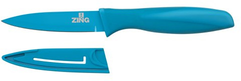Premier Housewares Zing Vegetable Knife, Non-Stick Blade with Lid, Blue PP, TPR Coated Handle
