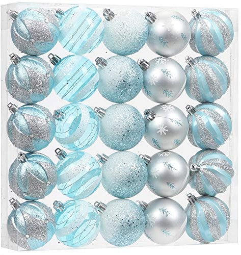 Sea Team 25-Pack Christmas Ball Ornaments with Strings, 60mm/2.36-Inch Medium Size Baubles, Shatterproof Plastic Christmas Bulbs, Hanging Decorations for Xmas Tree, Holiday, Wedding, Party, Babyblue