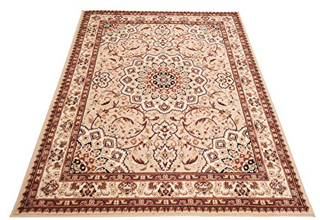 Carpeto Klassischer Orientteppich & Perserteppich mit Orientalisch Ornamente Mandala Muster Kurzflor in Beige Cream/TOP Preis - ÖKO TEX (250 x 350 cm)