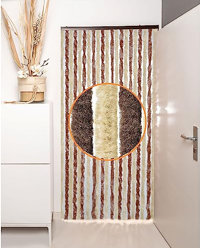 DEFACTO Flauschvorhang Türvorhang (100x210 cm) Chenille Fliegenschutz Insektenschutz Camping 100% Made In Italy - Vielseitig, Leicht Zu Reinigen, Effektiver Sicht- Und Hitzeblocker - (Braun/Beige)