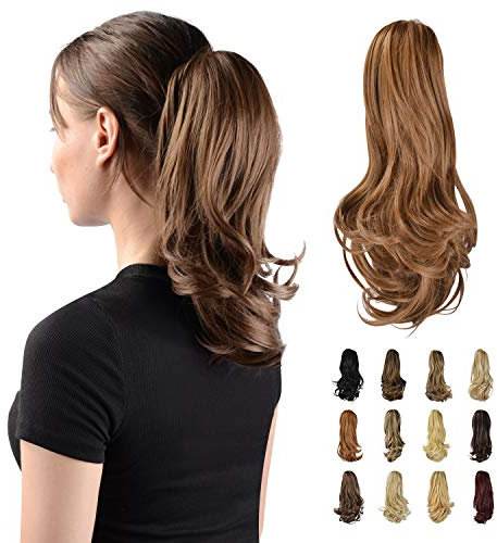 Sofeiyan 33cm Pferdeschwanzverlängerung Langer Lockiger Pferdeschwanz Clip in Klaue Haarverlängerung Natürlich Aussehendes Synthetisches Haarteil für Frauen, Helles Kastanienbraun