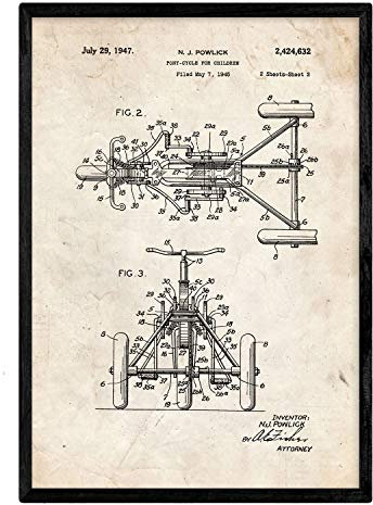 Nacnic Dreirad Patent Poster. Vintage Stil Wanddekoration Abbildung von Spielzeuge und Kinder Puppen. Verschiedene geometrische Alte Erfindungen Bilder ohne Rahmen. Größe A3.