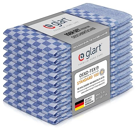 Glart 48SB 10er Set Küchentücher 50x70 cm aus 100% Baumwolle in blau, OEKO-TEX Standard 100 zertifiziert, fusselfrei, waschbar, vorgewaschen für die Küche und Abwasch