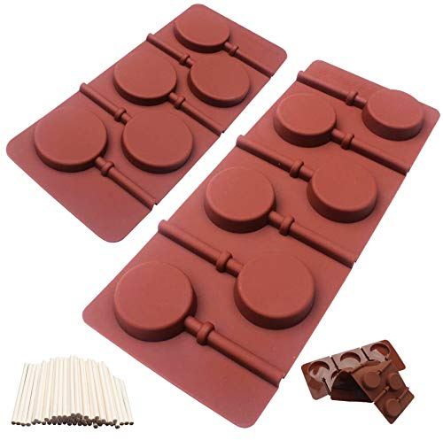 Moule à Sucettes en Silicone 6 Cavité Moule à Sucette en Silicone RéUtilisable Moule à Bonbons avec BâTon de Papier Moule à Bonbons Bricolage Moule à Chocolat en Silicone pour Sucettes GeléE