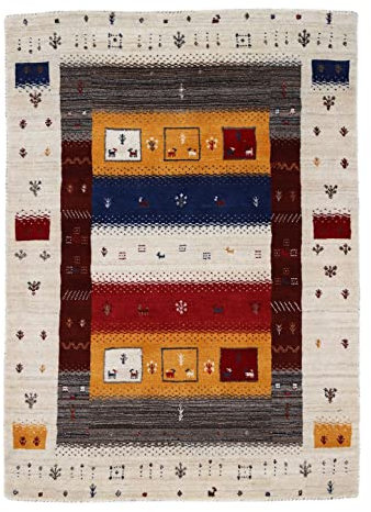 carpetfine Wollteppich Gabbeh Soni Multi 120x170 cm | Moderner Teppich für Wohn- und Schlafzimmer