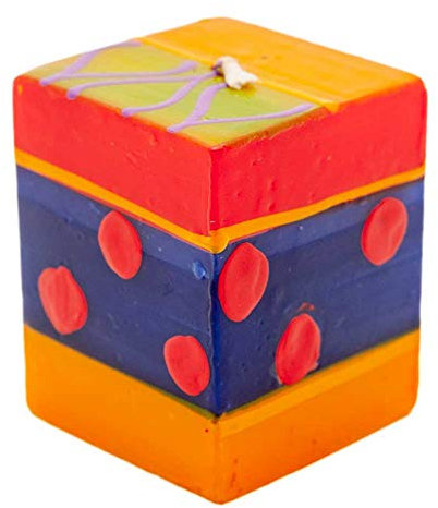 Kapula Südafrikanische Würfelkerze, handbemalt, dekorative Kerze, flippiges ethnisches Design, 4 x 4 x 5 cm, Fair Trade