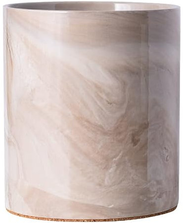 Yundu Pot à ustensiles de cuisine en porcelaine marbrée marron pour comptoir, 17,8 cm, grande taille pour le rangement, tapis en liège pour protection de table