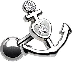Treuheld® Silberner Piercing Stab mit Anker und Herz aus Edelstahl