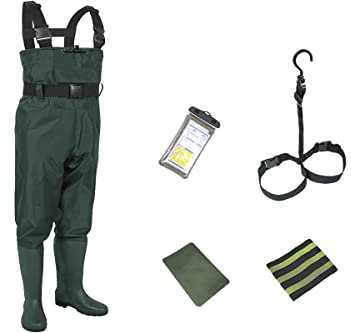 Croch Waders pesca Stivali da pesca per uomo e donna, impermeabili, in PVC e nylon con gomma, taglia 38 – 47, ideali per la pesca, verde, 44