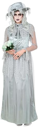 W WIDMANN MILANO Party Fashion - Geisterbraut Kostüm für Damen | Mit bodenlangem Kleid und Hut, Geisterkostüm für Halloween, Karneval, Gruselparty und Mottoparty