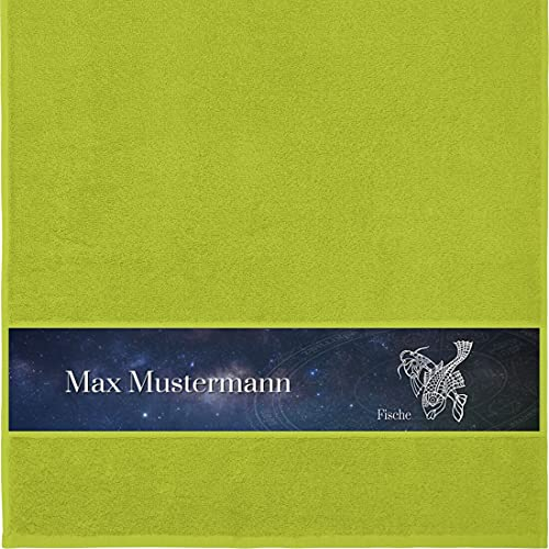 Handtuch mit Namen - personalisiert - Motiv Sternzeichen Fische - viele Farben & Motive - Dusch-Handtuch - hellgrün - Größe 50x100 cm - persönliches Geschenk mit Wunsch-Motiv und Wunsch-Name