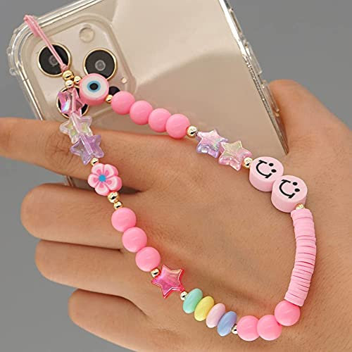 Uposao Beaded Phone Lanyard Wrist Strap, Acrylic Smile Star Beads Cell Phone Strap Anti-Lost Cord Lanyard Phone Charm for GoPro, Camera, Keys, Keychain, USB Flash Drive, Wallet and ID Name Tag Badge