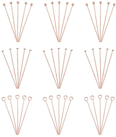 Beadthoven 300 Stück Rotgold-Augenstecknadeln, 3 Stile, 22 Gauge, Headpins für DIY-Ohrringe, Anhänger, Schmuckherstellung